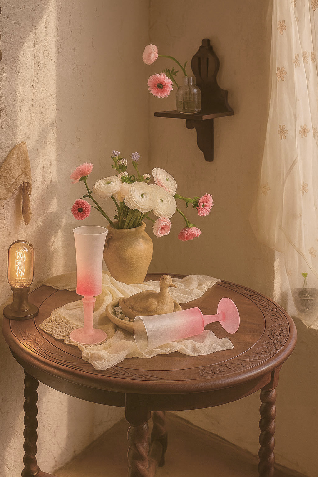 💗Alice Rosy Gradient Frosted Stemmed Glass